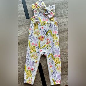 Cat & Jack Floral Baby Romper with Ruffle Sleeves - New Without Tags